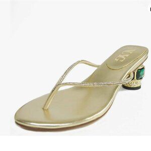 Gold Thong Mid Heel Sandals Casual Flip Flops Open Toe Daily Wearing Slippers